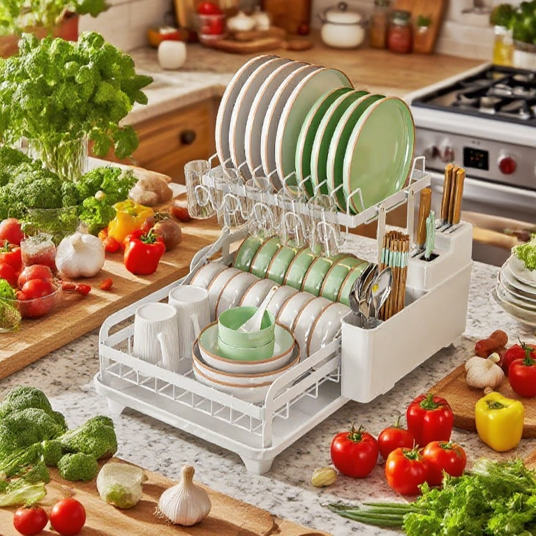 주방 테이블 그릇 물빼기 선반 전체 모습