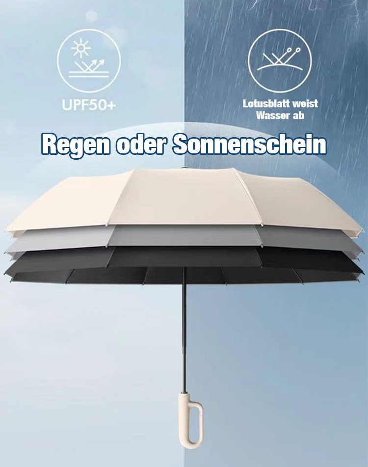 Vollautomatischer, äußerst strapazierfähiger Haken-Regenschirm für Sonne und Regen.
