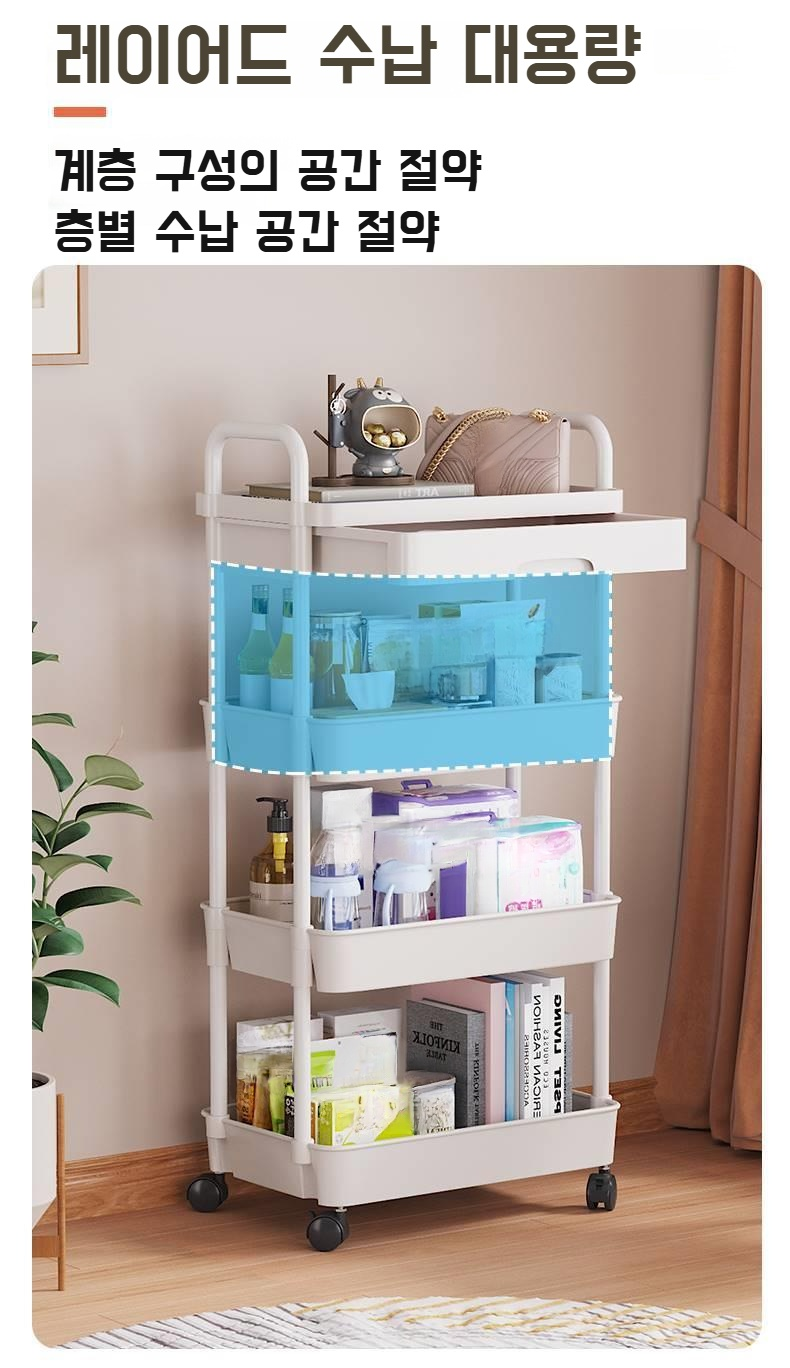 서랍이 있는 다용도 선반 카트