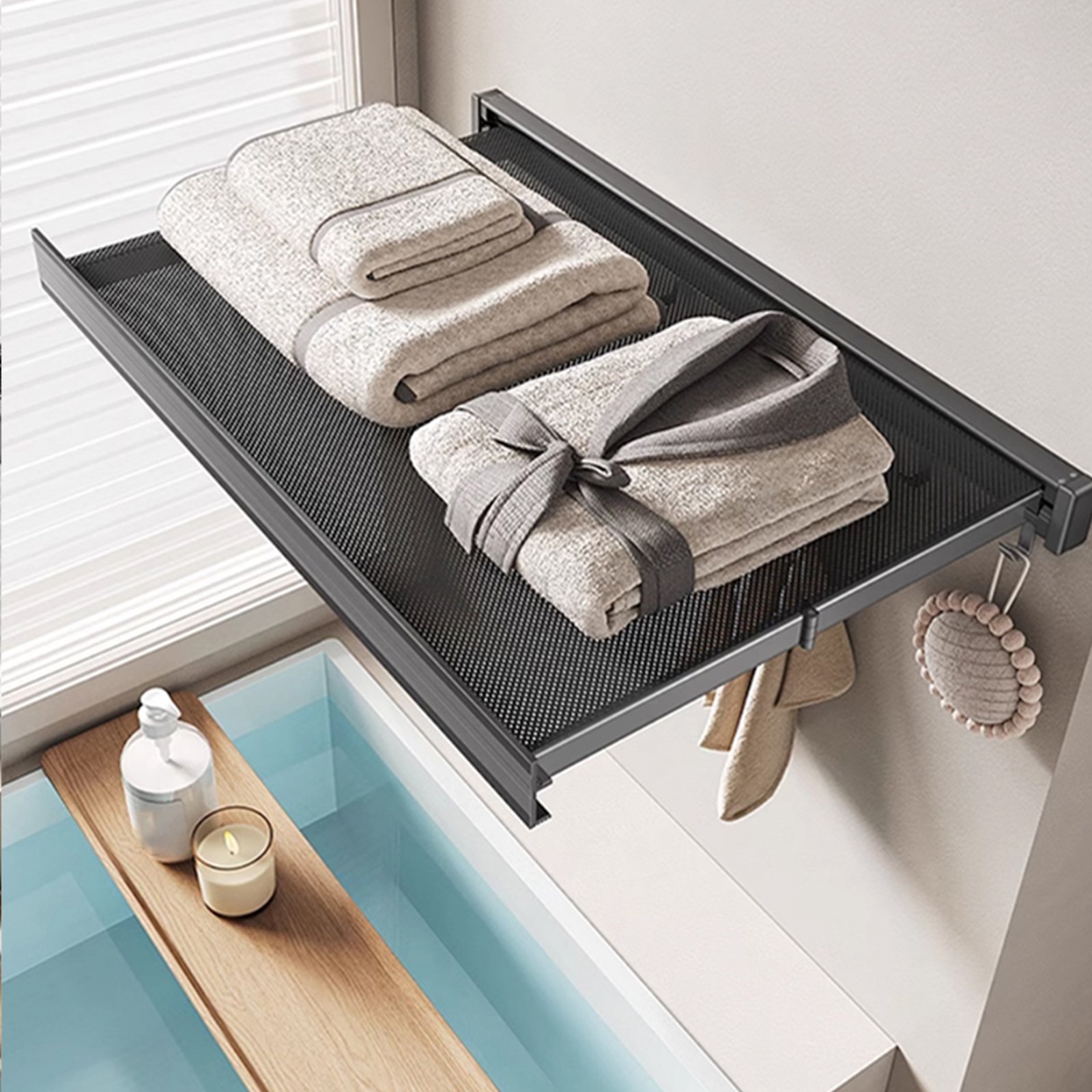 多機能壁掛け式折りたたみ伸縮物干しネット