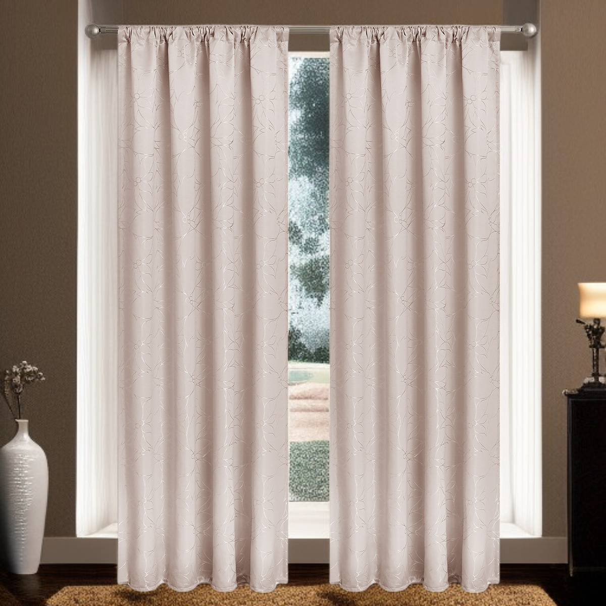 침실과 거실용 자카드 히비스커스 차양막