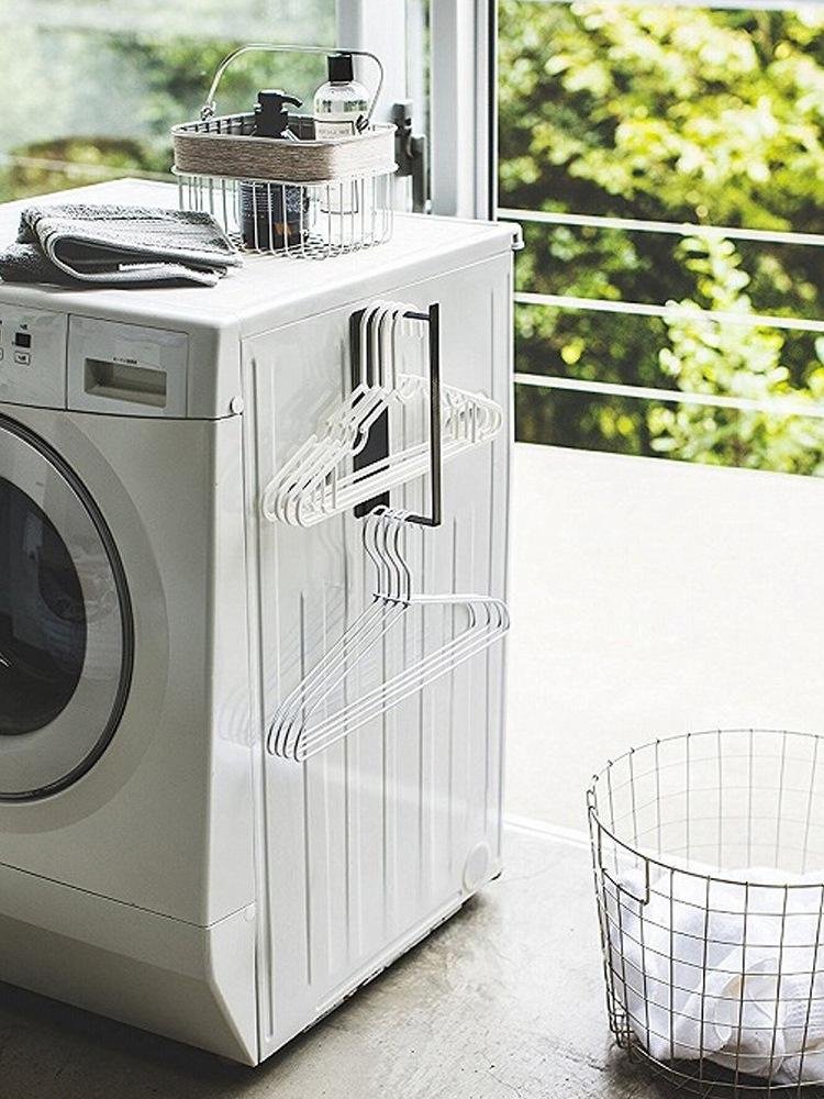Space-saving laundry room side hanging rack