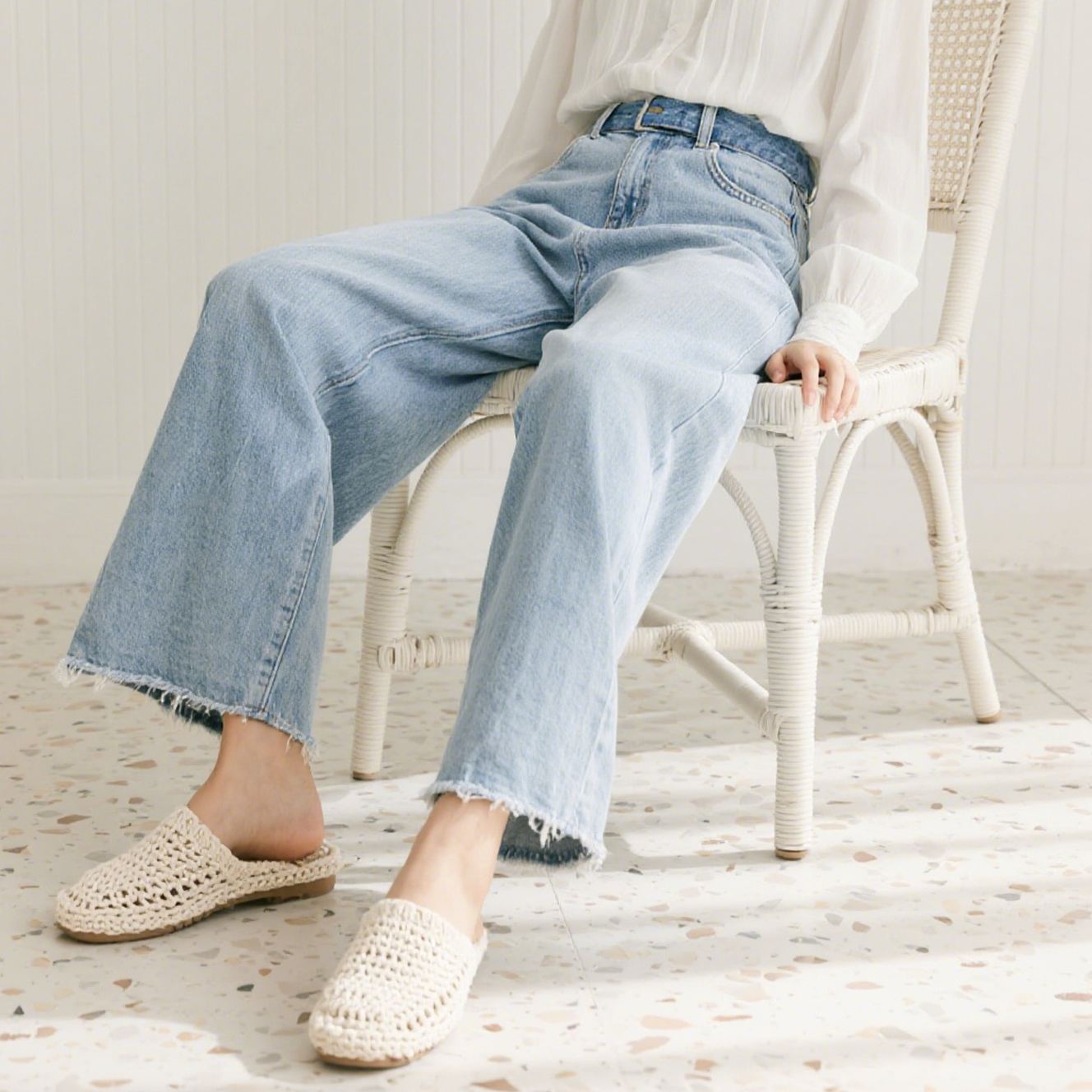 ストレッチスリムクロップワイドレッグフレアジーン