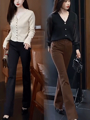 新款微喇秋冬加厚高腰顯瘦休閒褲