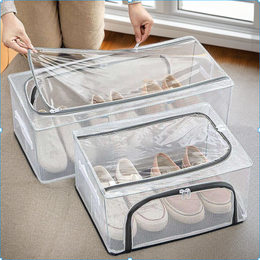 صندوق تخزين أحذية قابل للطي بسعة كبيرة مغطى ومقاوم للرطوبة