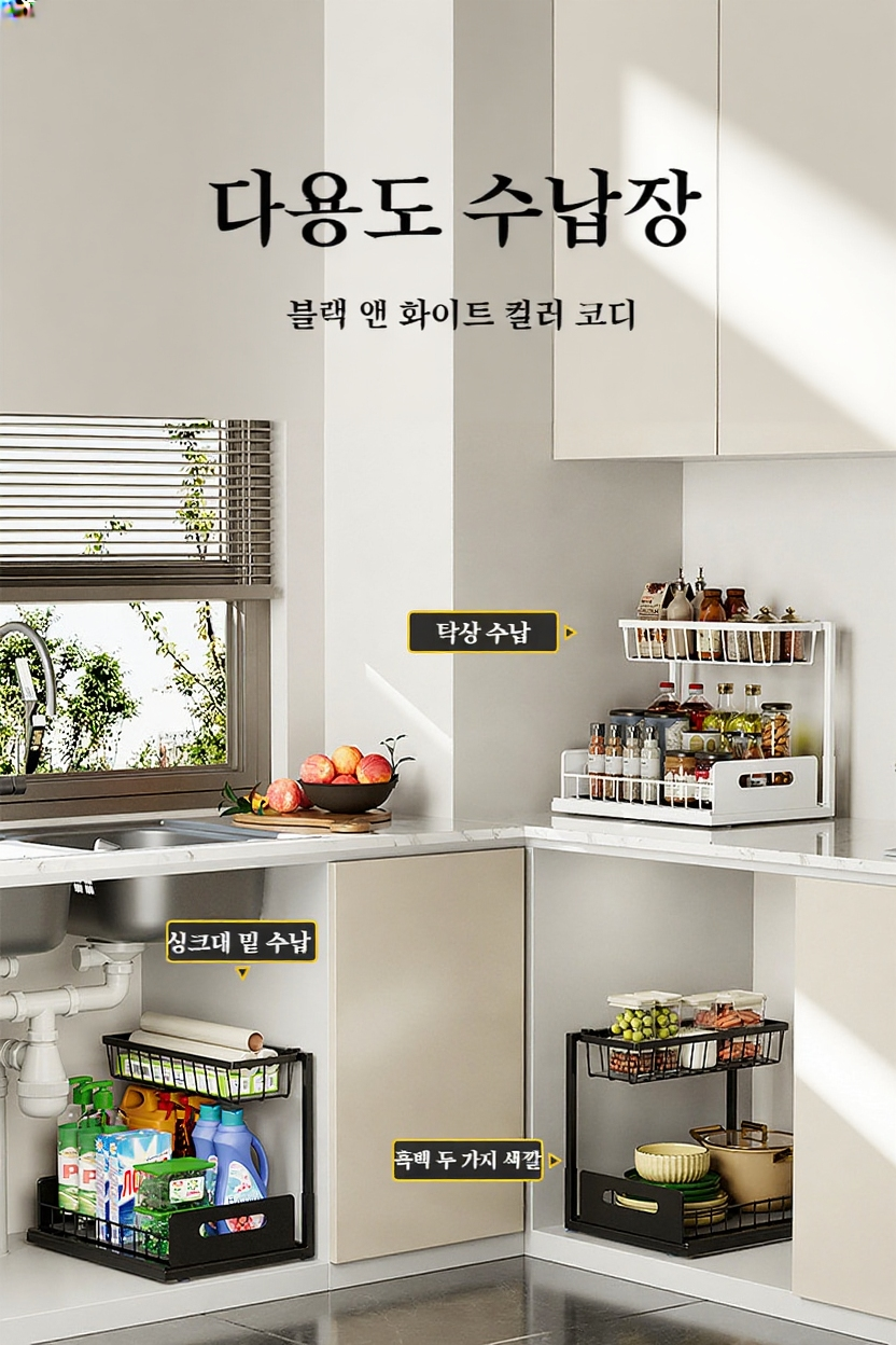 이중 서랍식 주방 수납 선반 전체 이미지