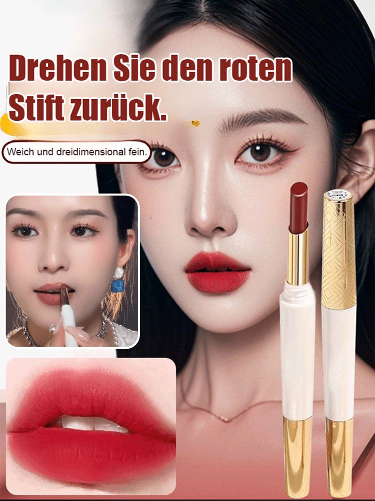 Doppelkopf-Lippenstift und Lippenkonturenstift, der nicht an Tassen haftet.