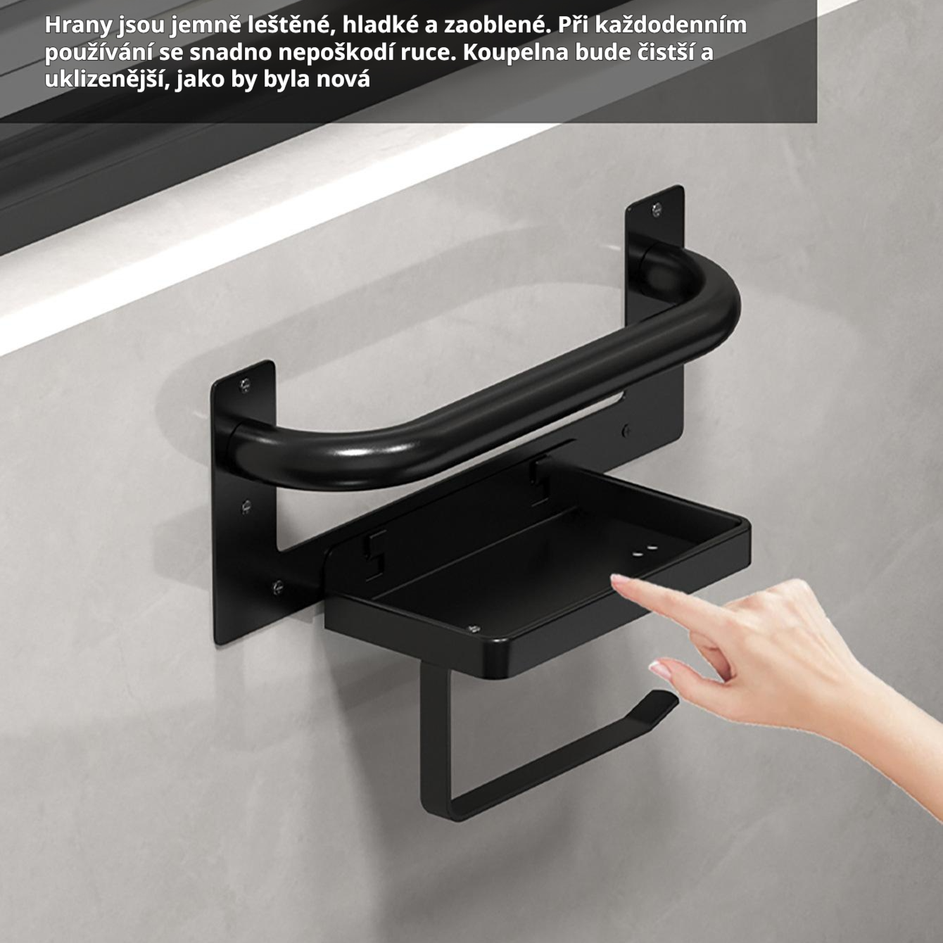  Držák toaletního papíru s madly, nástěnný držák na papírové ručníky, polička na mobilní telefon