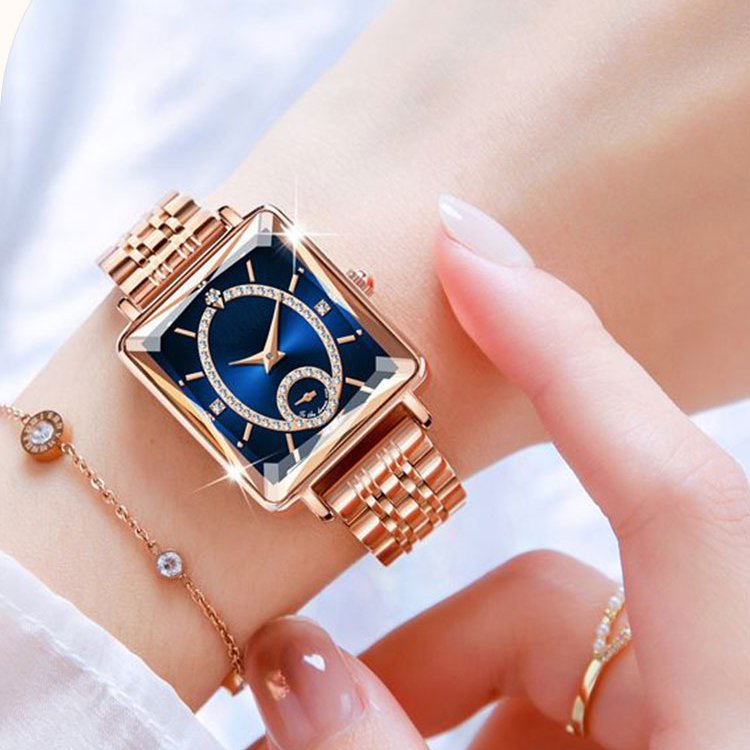 Schweizer leicht luxuriöse quadratische Intarsienuhr mit unabhängigem Sekundenzeiger