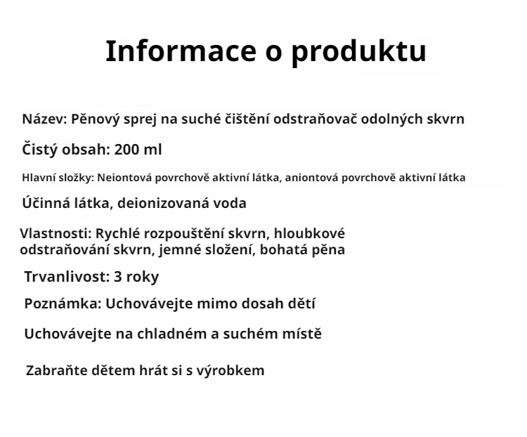 Odolná čistící pěna na suché čištění skvrn ve spreji