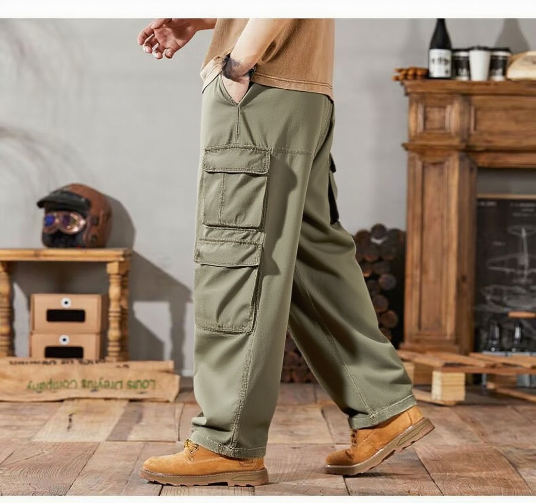 남자 빅사이즈 와이드 일자 카고 팬츠 남 가을 내마모 멀티 포켓 빈티지 카고 팬츠