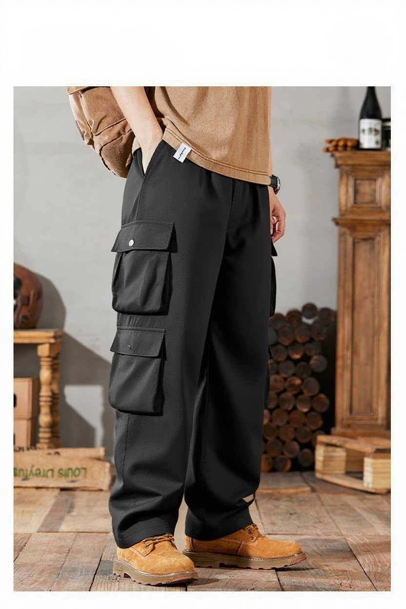 남성용 와이드 카고 팬츠 옆모습