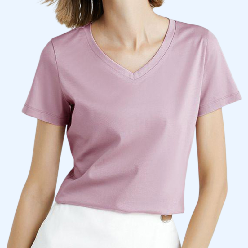 女性の修身純色シンプルスリム半袖