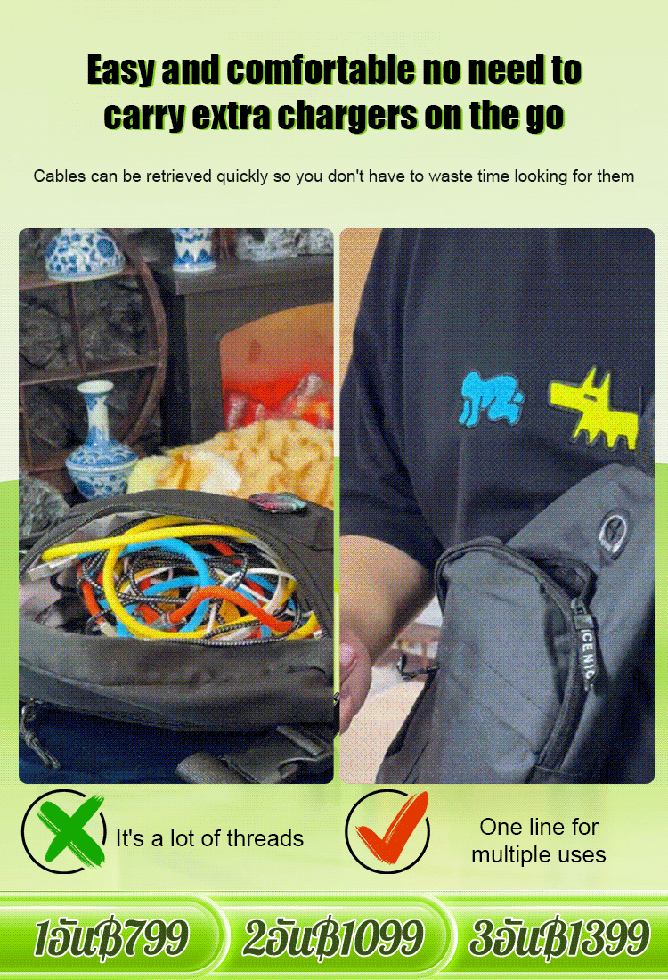 Comes with retractable data cable and plug for fast charging