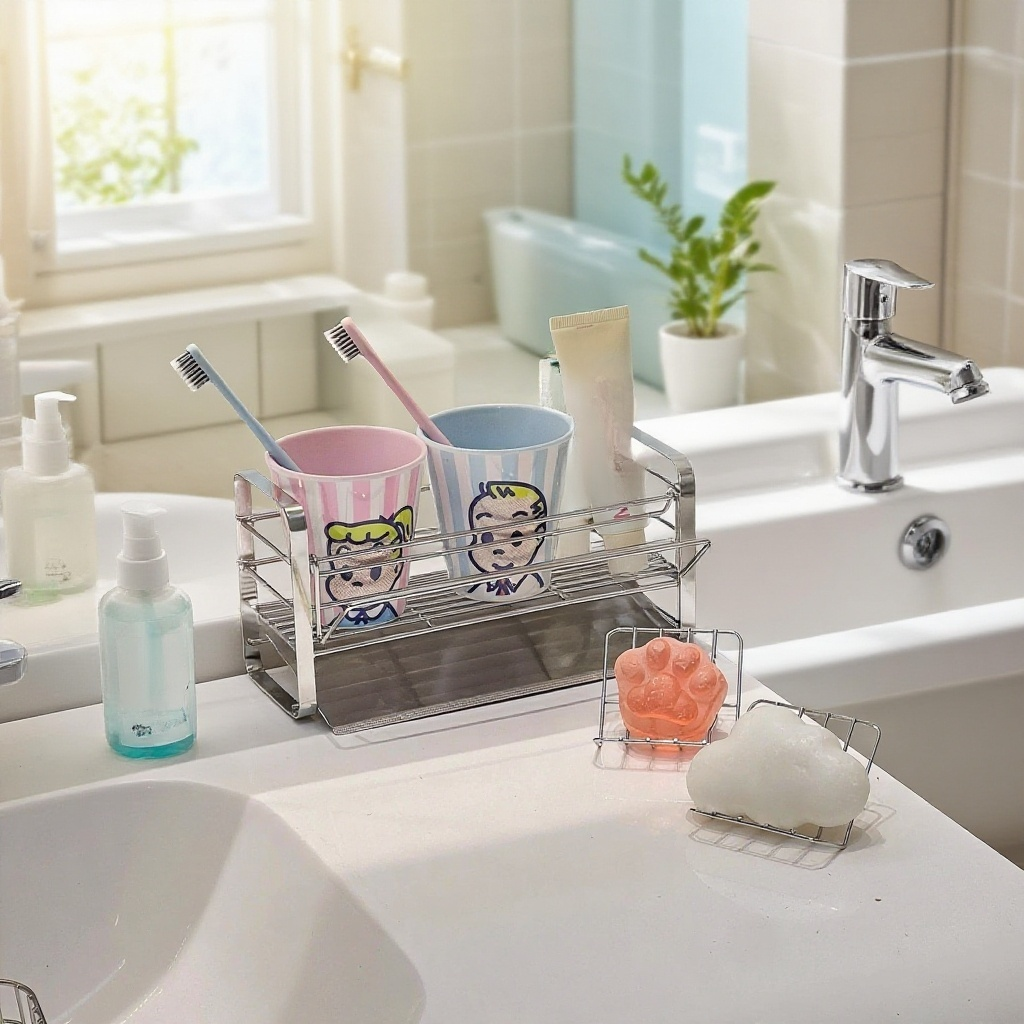 Fürdőszobai vas tárolókosár, rozsdamentes acél mosdókagyló tároló polc