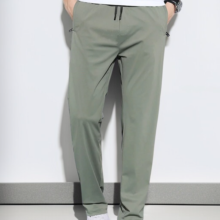 夏のメンズゆったりストレッチ極薄アイスシルクカジュアルパンツ アップグレードされた通気性ストレートメンズパンツ刺繍アイスパンツ