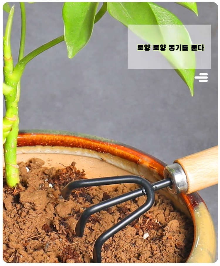 실내 원예에 적합한 작은 삽과 갈퀴