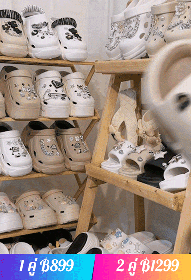 【เพิ่มความสูง 5 ซม.!】รองเท้าแตะกันลื่นประดับเพชร