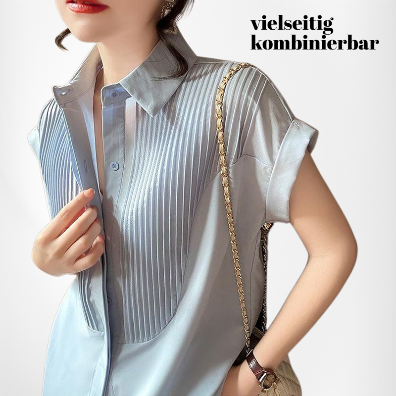 Lockeres Sommer Kurzarmhemd für Damen, weiß mit kleinen Falten