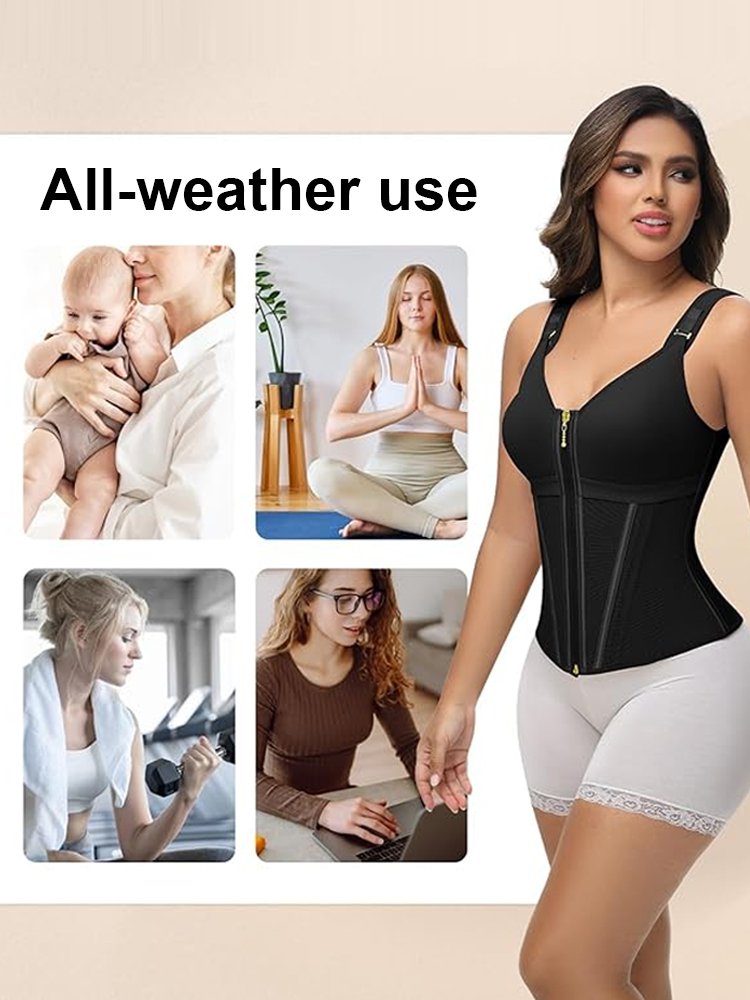 Double-layer zipper tummy control body shaper