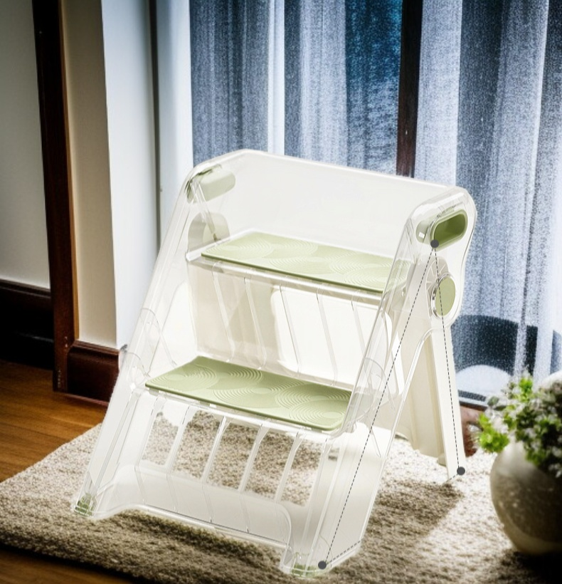 세면대 앞에 놓인 아기 계단식 의자