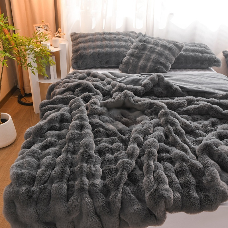 럭셔리 래빗퍼 도톰 양면 극세사 담요