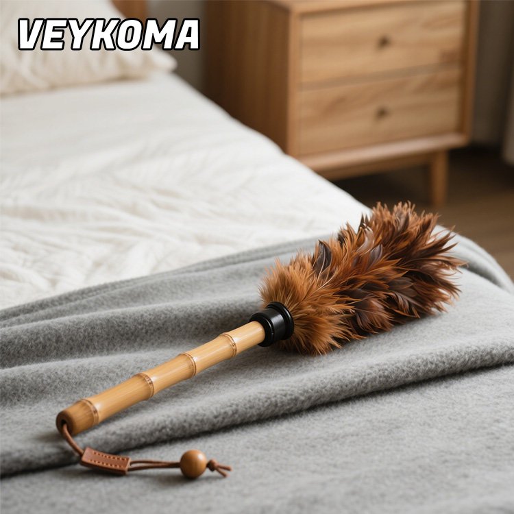 부드러운 깃털로 먼지 제거하는 장면