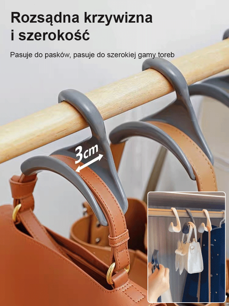 Wieszak na torebki, który nie deformuje się podczas przechowywania