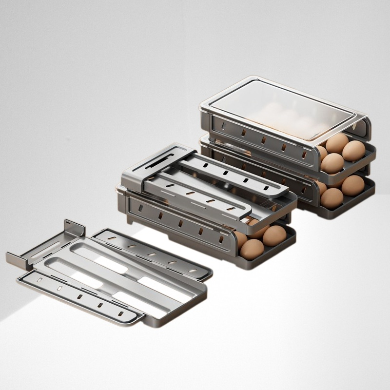 可調整滾動雞蛋收納盒冰箱側門雞蛋架廚房滑梯折疊式家用雞蛋盒
