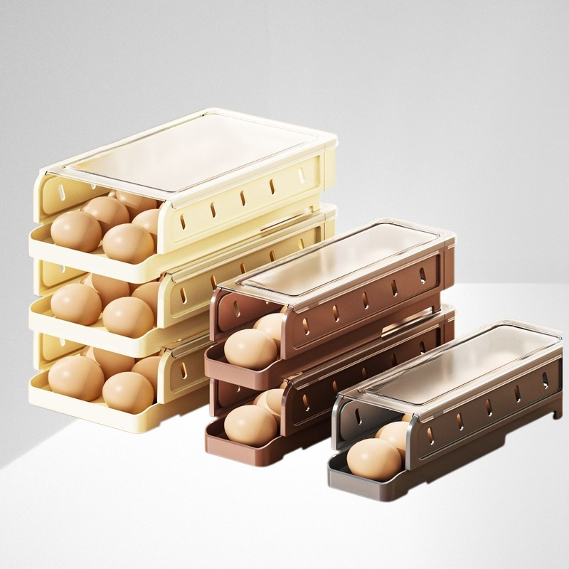 可調整滾動雞蛋收納盒冰箱側門雞蛋架廚房滑梯折疊式家用雞蛋盒
