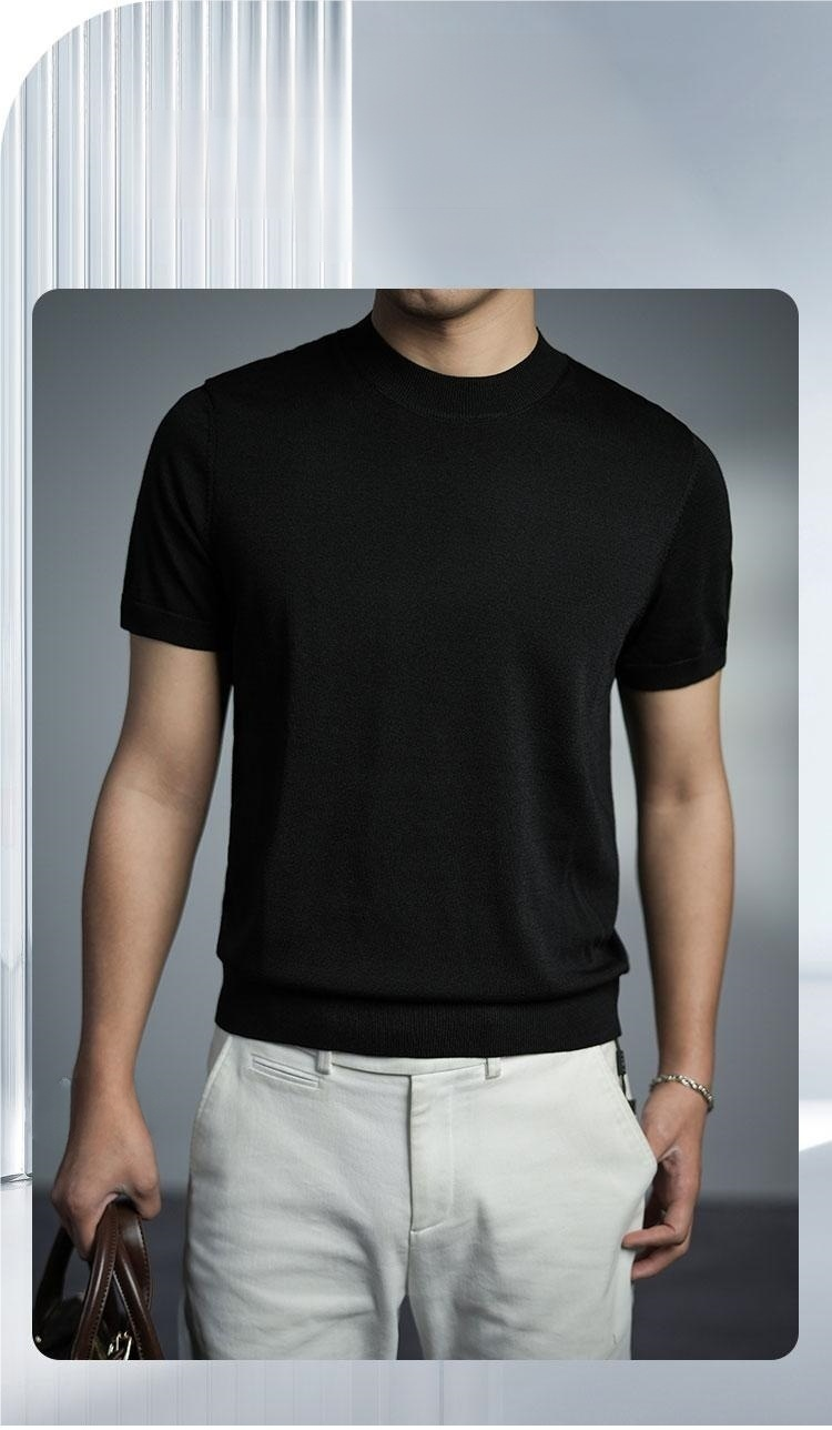 インポート糸使用の高級メンズニットTシャツ正面