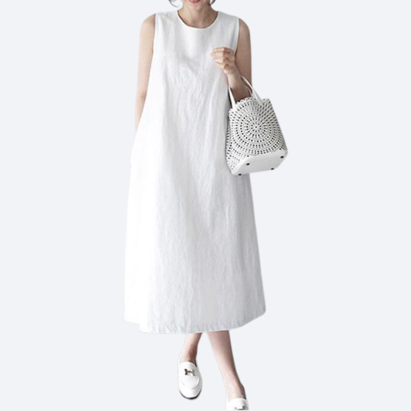 Solid color sleeveless cotton linen loose dress