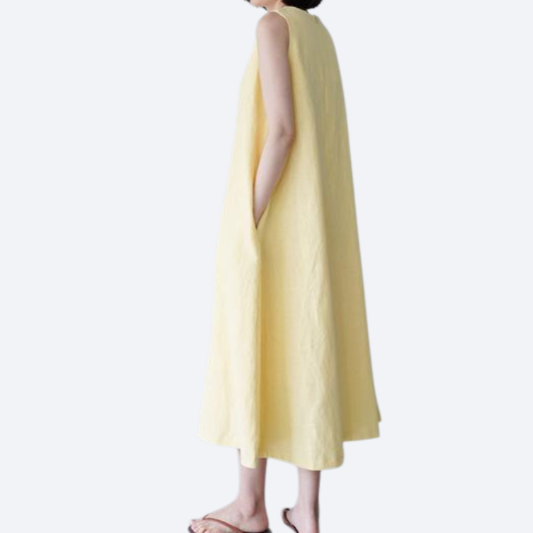 Solid color sleeveless cotton linen loose dress