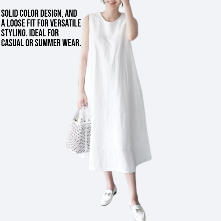 Solid color sleeveless cotton linen loose dress