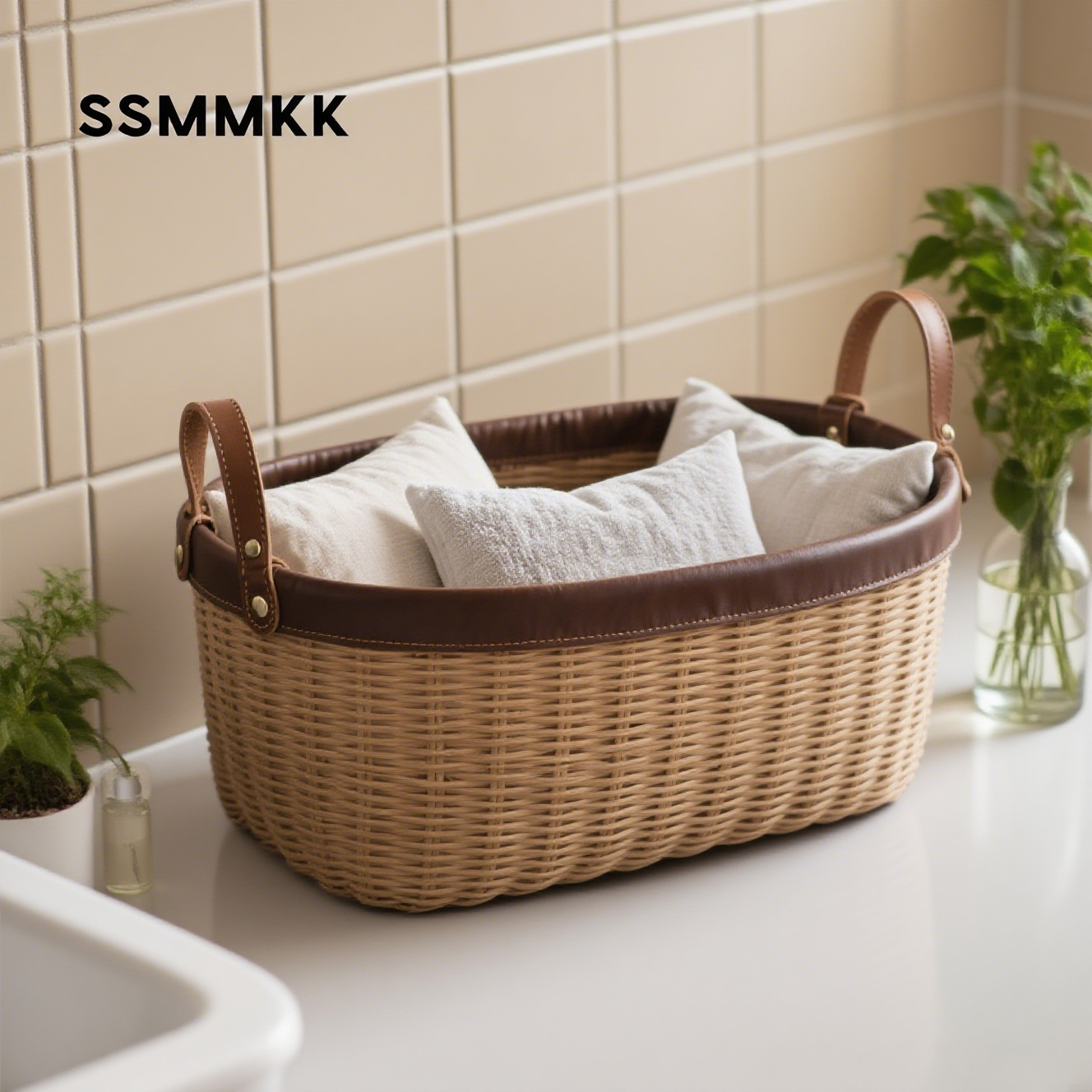 編み込み収納バスケット