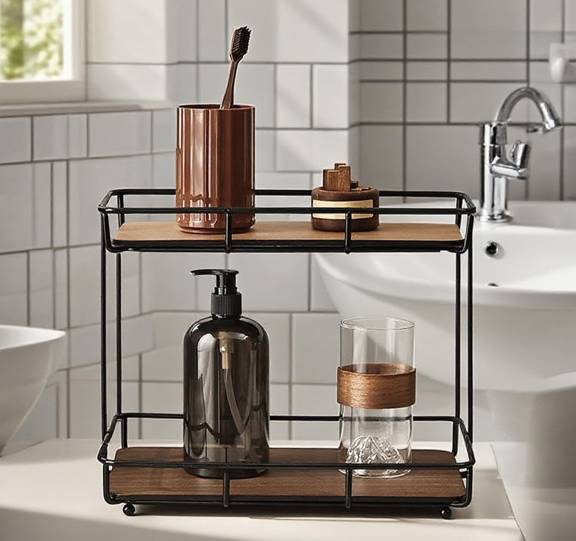 호두나무 화장실 테이블 거치대 전체 모습