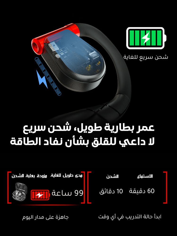 سماعات بلوتوث بتقنية التوصيل العظمي مغلقة على الأذن بعمر بطارية 99 ساعة