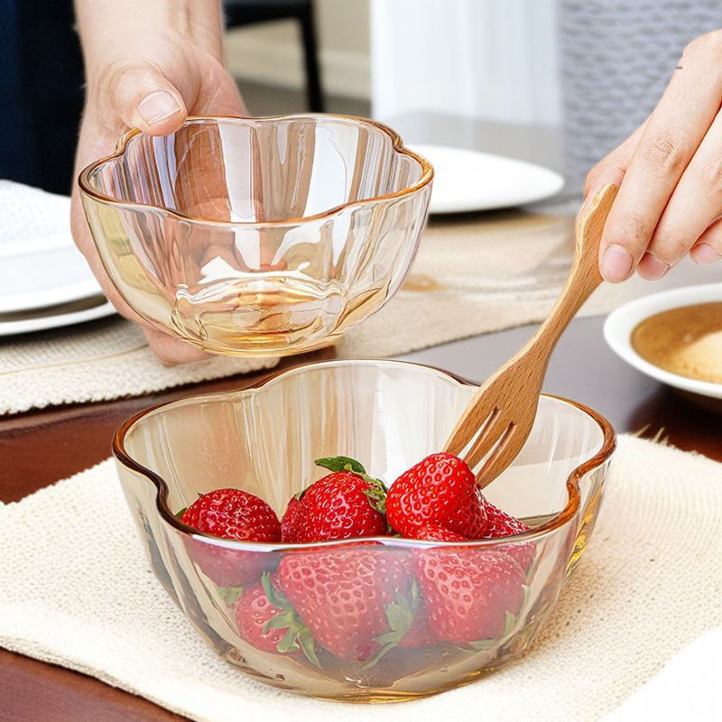 Crystal clear household high value splendid mountain and river amber plum blossom glass bowl seasoni