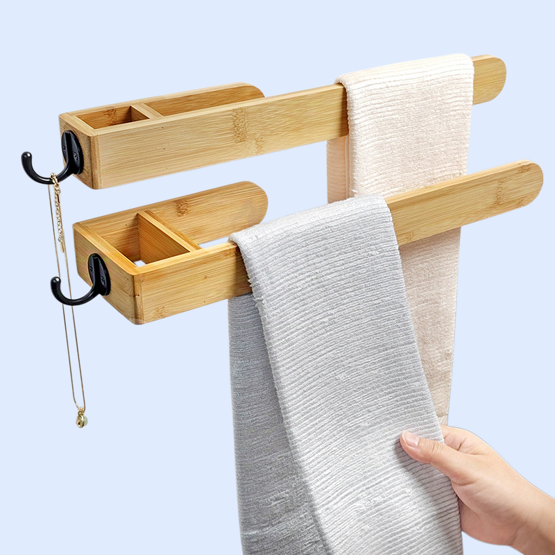 Bathroom storage rack punch-free bamboo towel rack