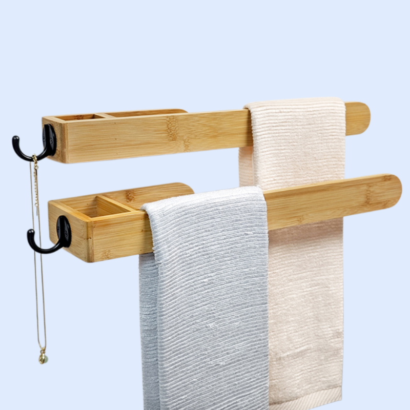 Bathroom storage rack punch-free bamboo towel rack