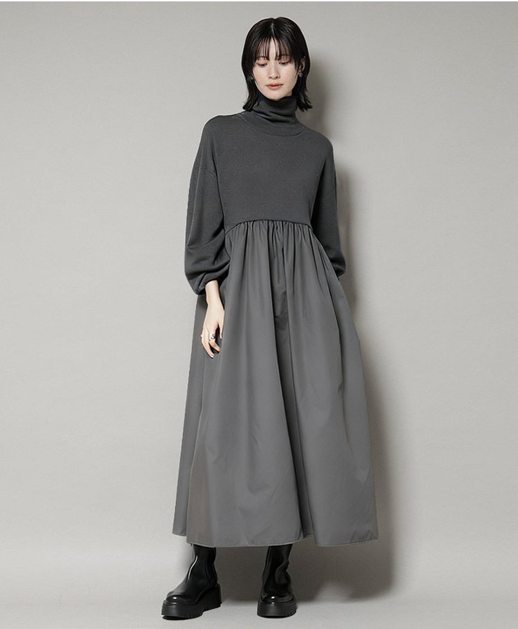 おしゃれなレディースフランス風ハイネックドレス