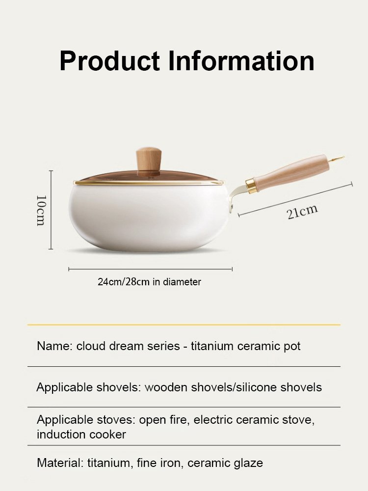 [Uncoated, Stove Compatible] Multifunctional Titanium Ceramic Large-Bellied Non-Stick Pan