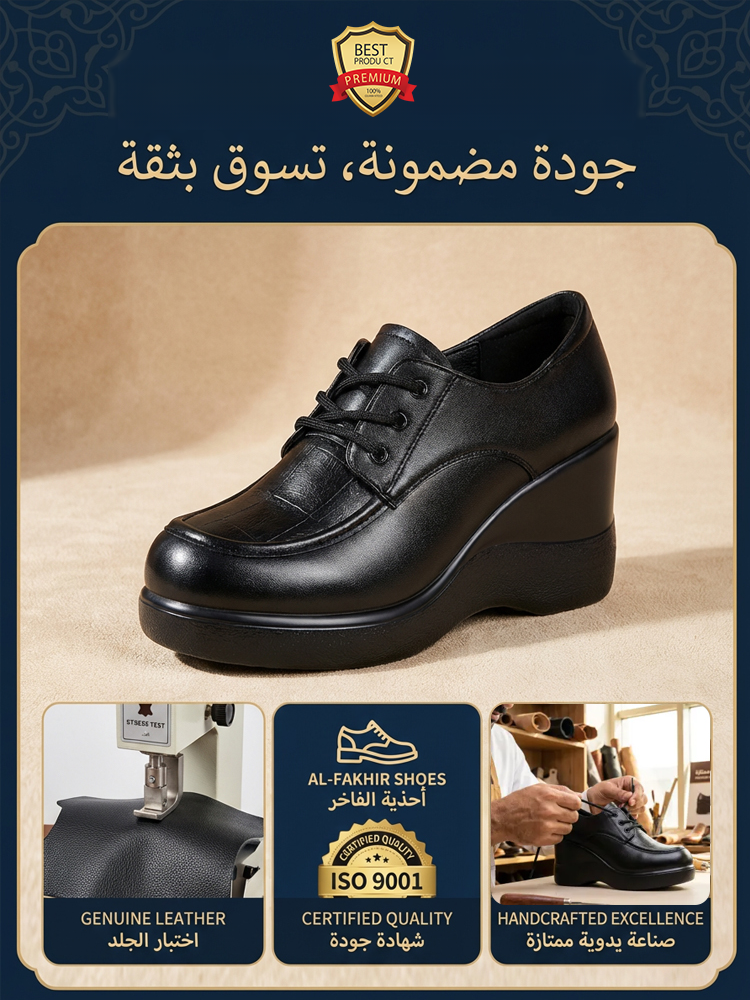 حذاء لوفر من جلد ناعم بستايل بريطاني معتق ونعل سميك (زيادة الارتفاع 6 سم بصريا)