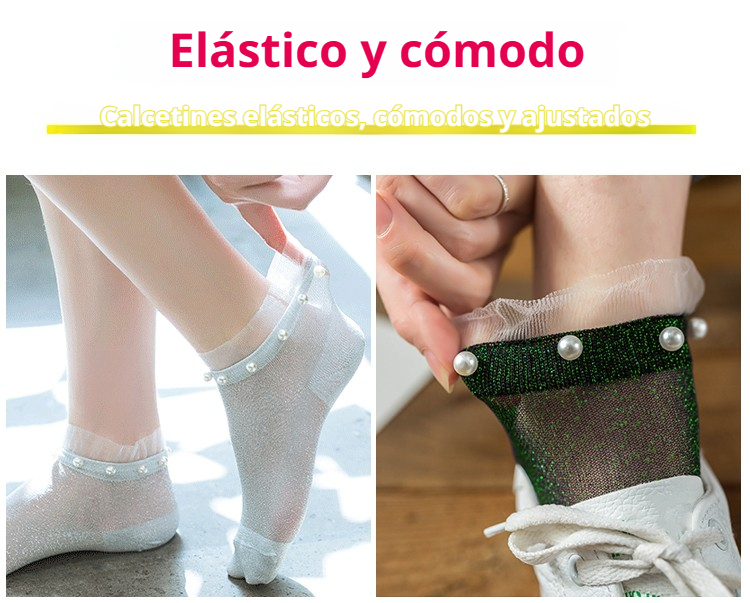 Calcetines de moda con diseño de perla plateada