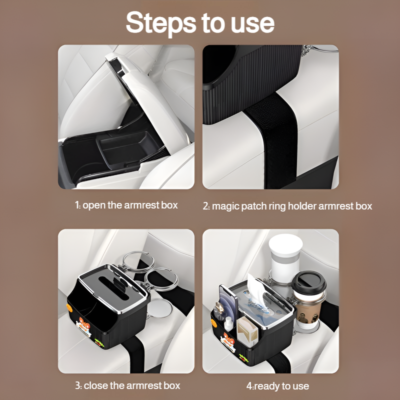 Car Armrest Box Upgraded 2 in 1 Storage Cup Holder Tissue Box