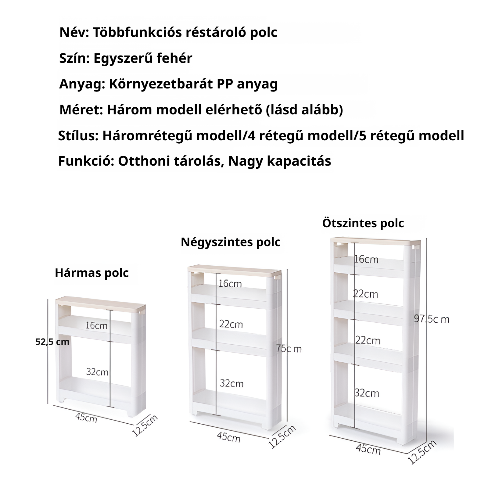 Fürdőszobai rés tároló polc, oldalsó szekrény, WC tároló állvány, padlón álló mosdó tároló polc