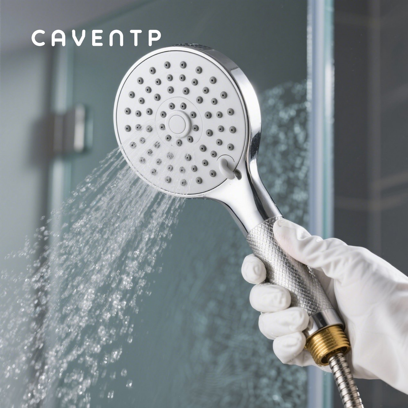 Nahaufnahme des hochwertigen Edelstahl Duschkopfs