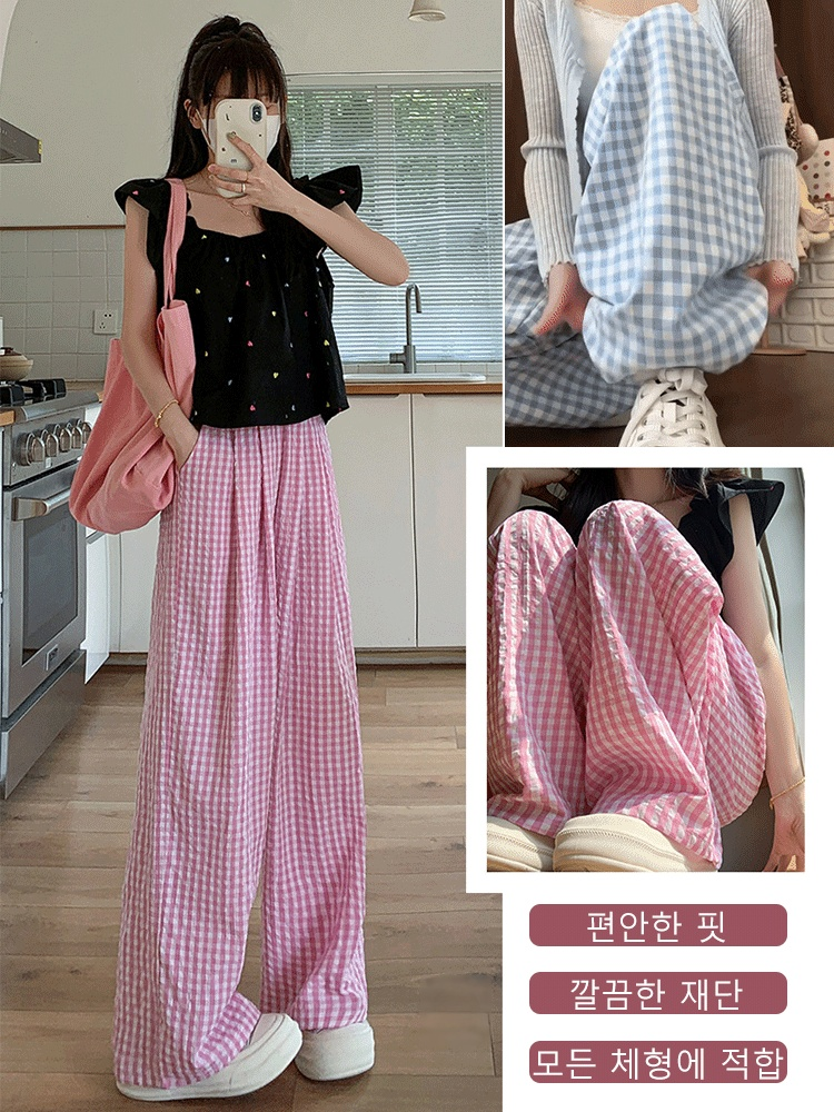 [봄여름 필수템, 시원하고 통기성 좋은] 와이드 체크 야마모토 팬츠