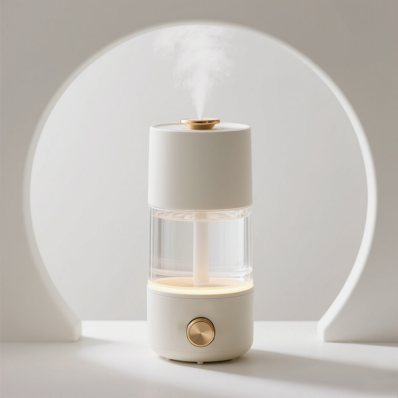 Bílý mini přenosný zvlhčovač vzduchu na stole