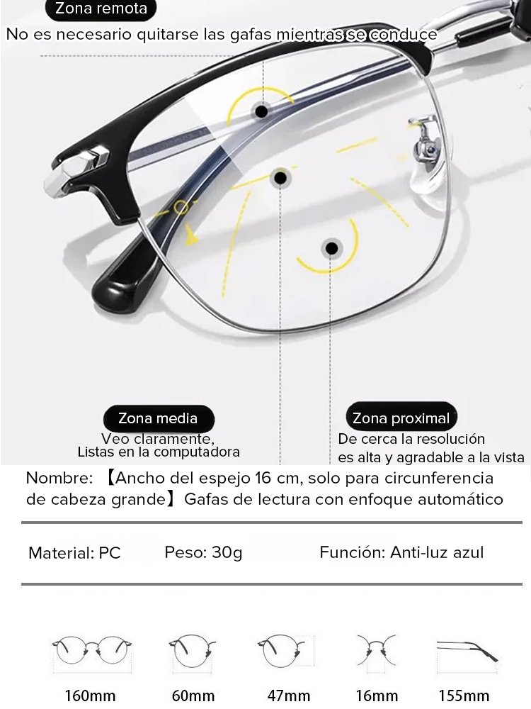 Gafas inteligentes de enfoque automático para personas con cabeza grande, ancho de lente 16cm